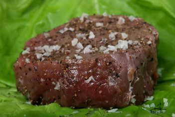 Salt flakes on beef