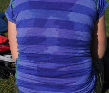 Woman with back sweat