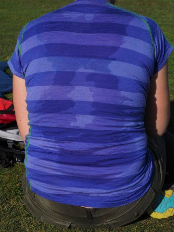 Woman with back sweat